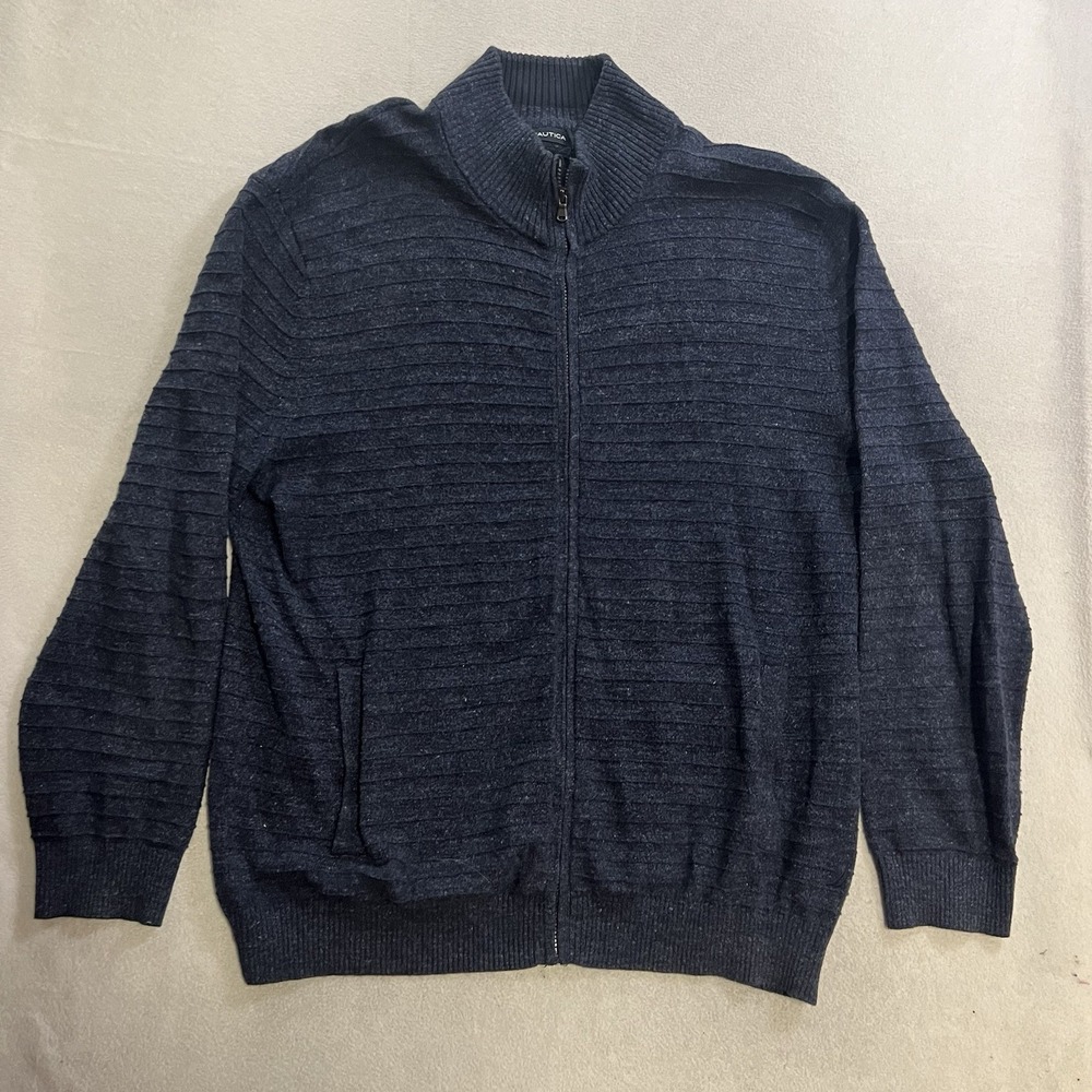 Nautica Full Zip Sweater Men's Size XXL Blue Long Sleeve Knit